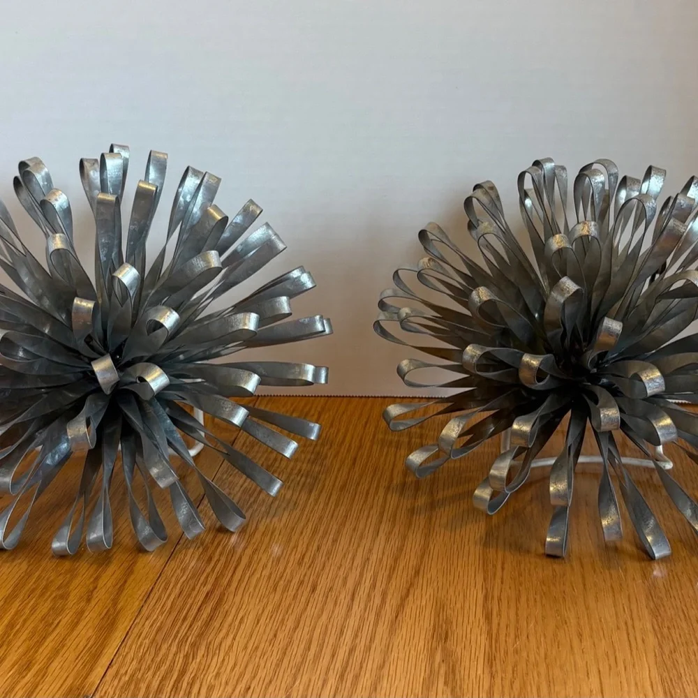 Industrial Modern Metal Wall Sculptures Pair Silver Burst Flower Art Decor 12” - Picture 4 of 12